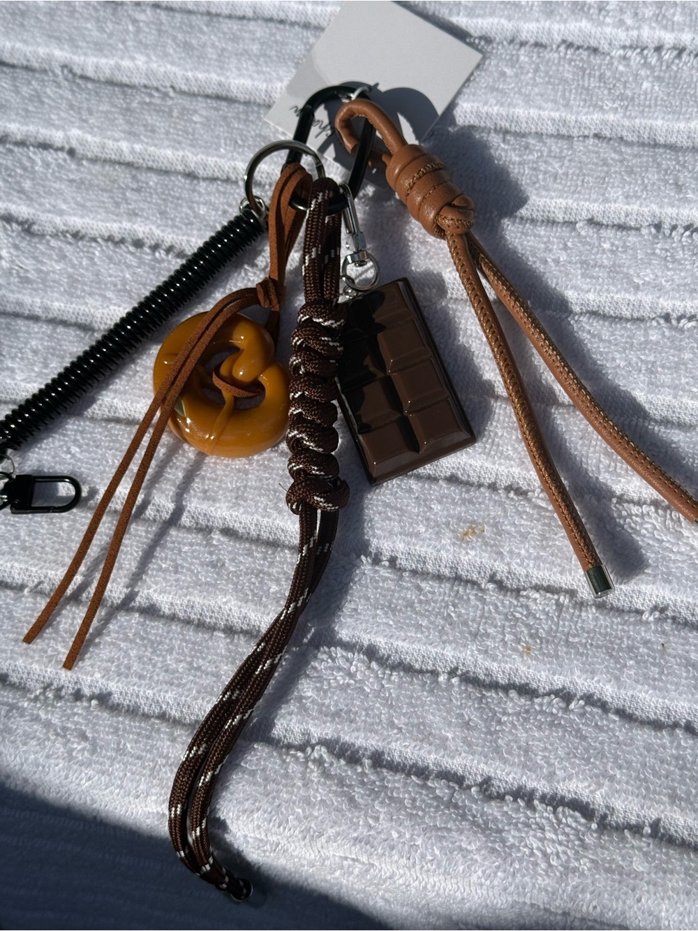 Brown Leather & Paracord Keychain Charm Set